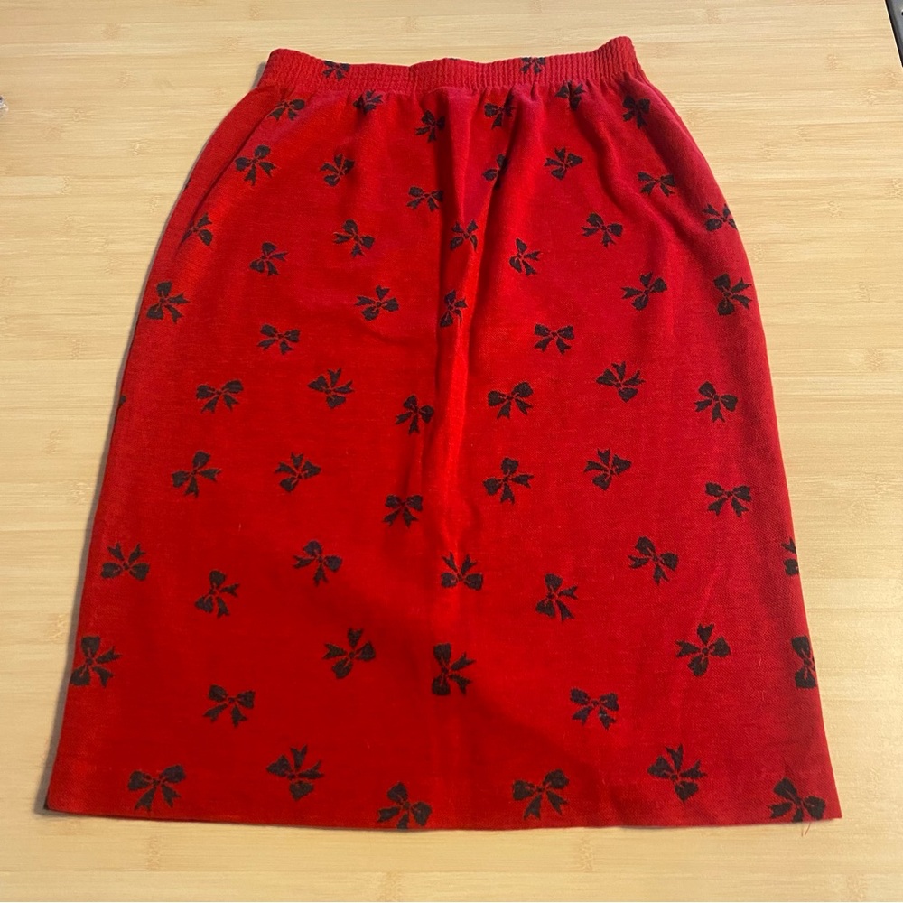Cathy Daniels Vintage Skirt Bows Knit Midi Red Black Womens Medium Coquette